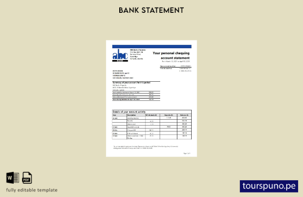 listo para imprimir plantilla de Excel de extracto bancario del Banco ABC de Uga